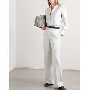 Theory Houndstooth Linen-Blend Wide-Leg Pants